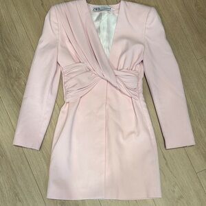 Zara Light Pink Twist-Front Long Sleeve Dress
